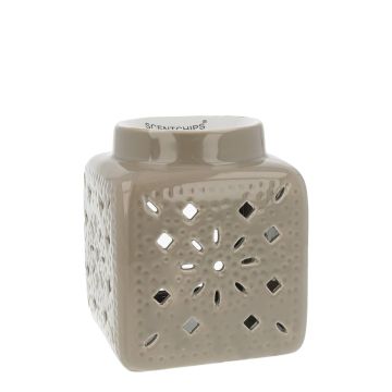 Square Cut Out Patern Taupe scented wax burner